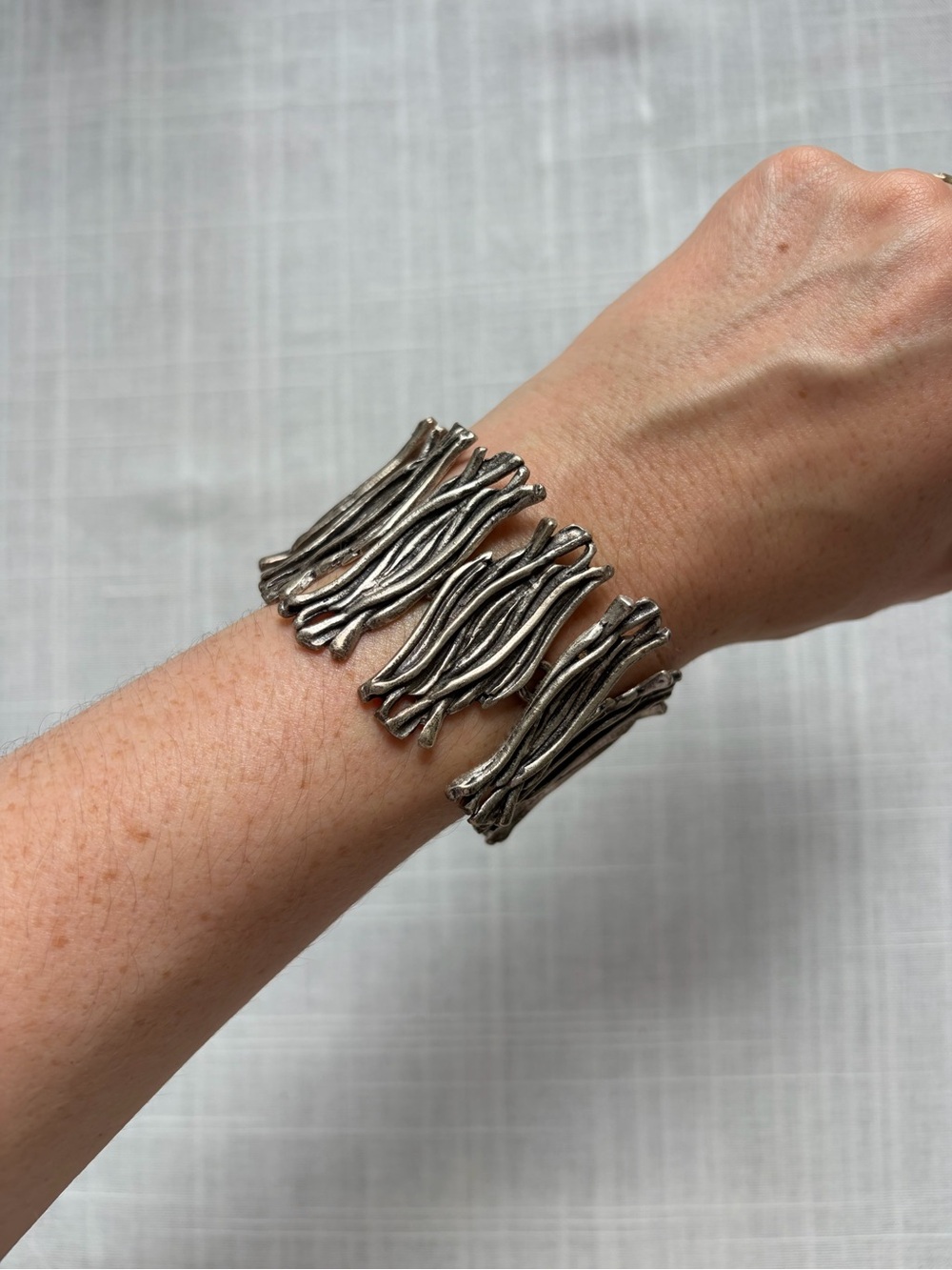 Organic Sculpted Silver Tone Branch Bracelet - Women's Fashion Bracelet